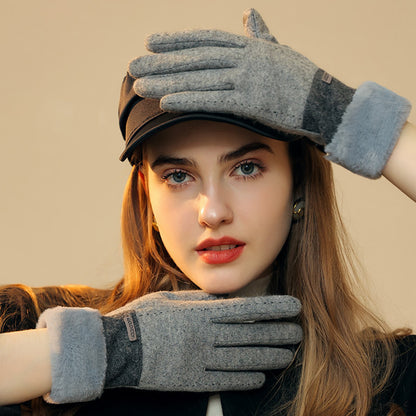 Wool Thermal Fleece Fluffy Cuff Touch Screen Wrist Gloves