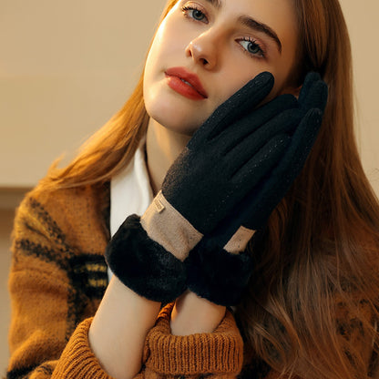 Wool Thermal Fleece Fluffy Cuff Touch Screen Wrist Gloves