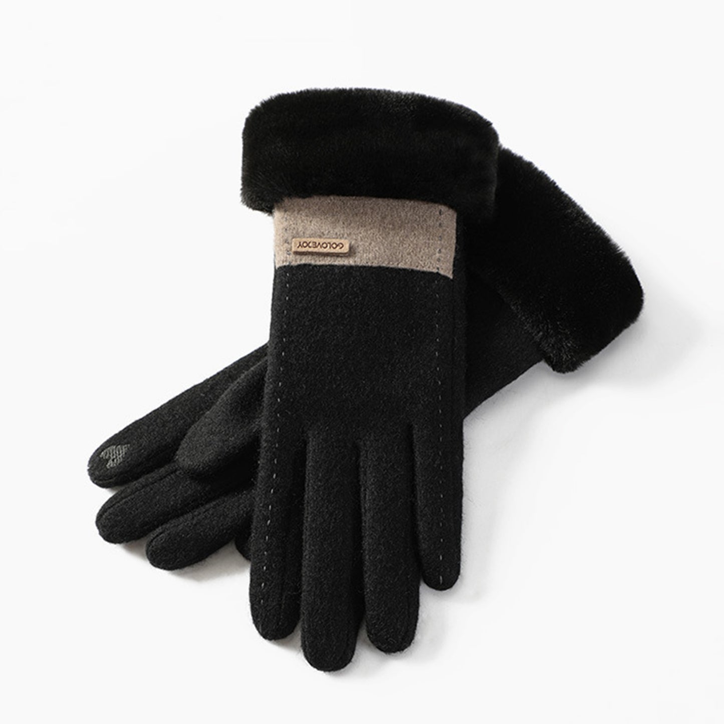 Wool Thermal Fleece Fluffy Cuff Touch Screen Wrist Gloves