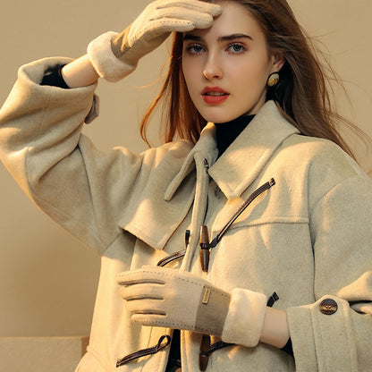 Wool Thermal Fleece Fluffy Cuff Touch Screen Wrist Gloves