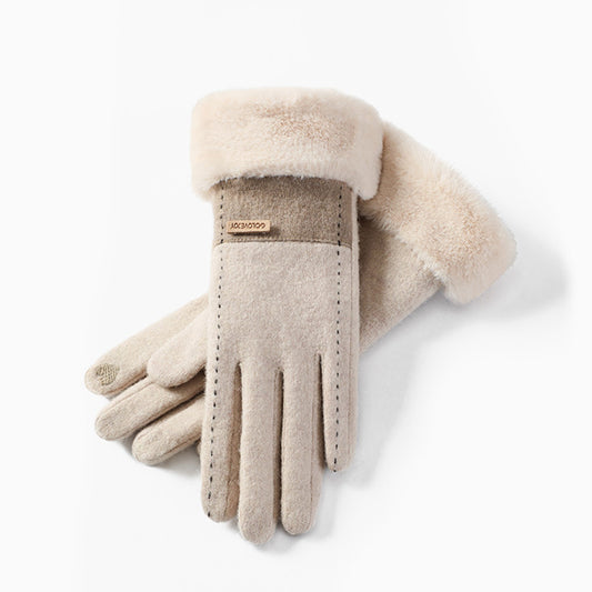 Wool Thermal Fleece Fluffy Cuff Touch Screen Wrist Gloves