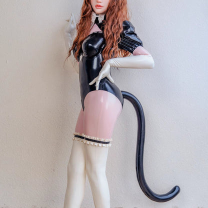 Kitty Maid V Neck Latex Apron Maid Dress Full Cover Bodysuit - Quaworth