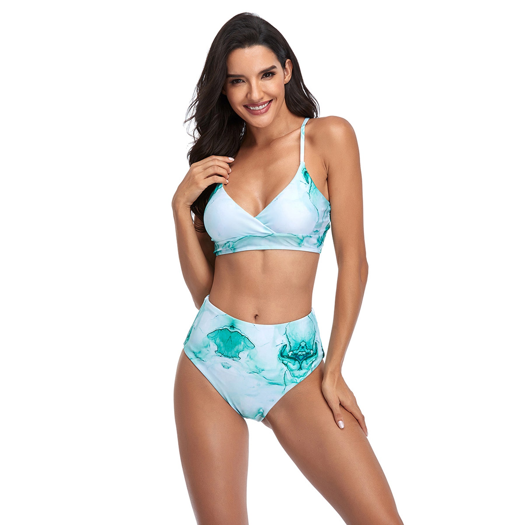Tie Dye High Rise Two Piece Padded Bikini Swimsuit Set - Quaworth