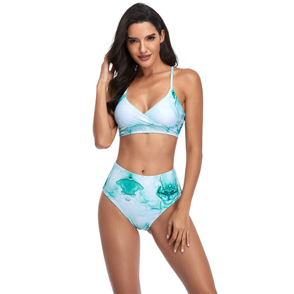 Tie Dye High Rise Two Piece Padded Bikini Swimsuit Set - Quaworth