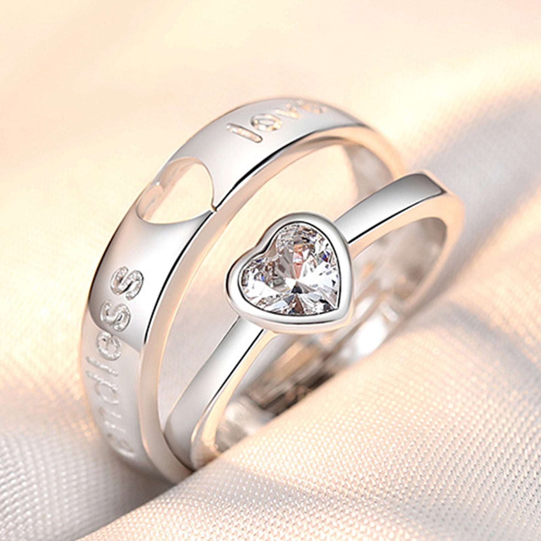 White Rhodium Plated Zircon Adjustable Ring - Quaworth