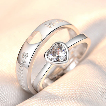 White Rhodium Plated Zircon Adjustable Ring - Quaworth