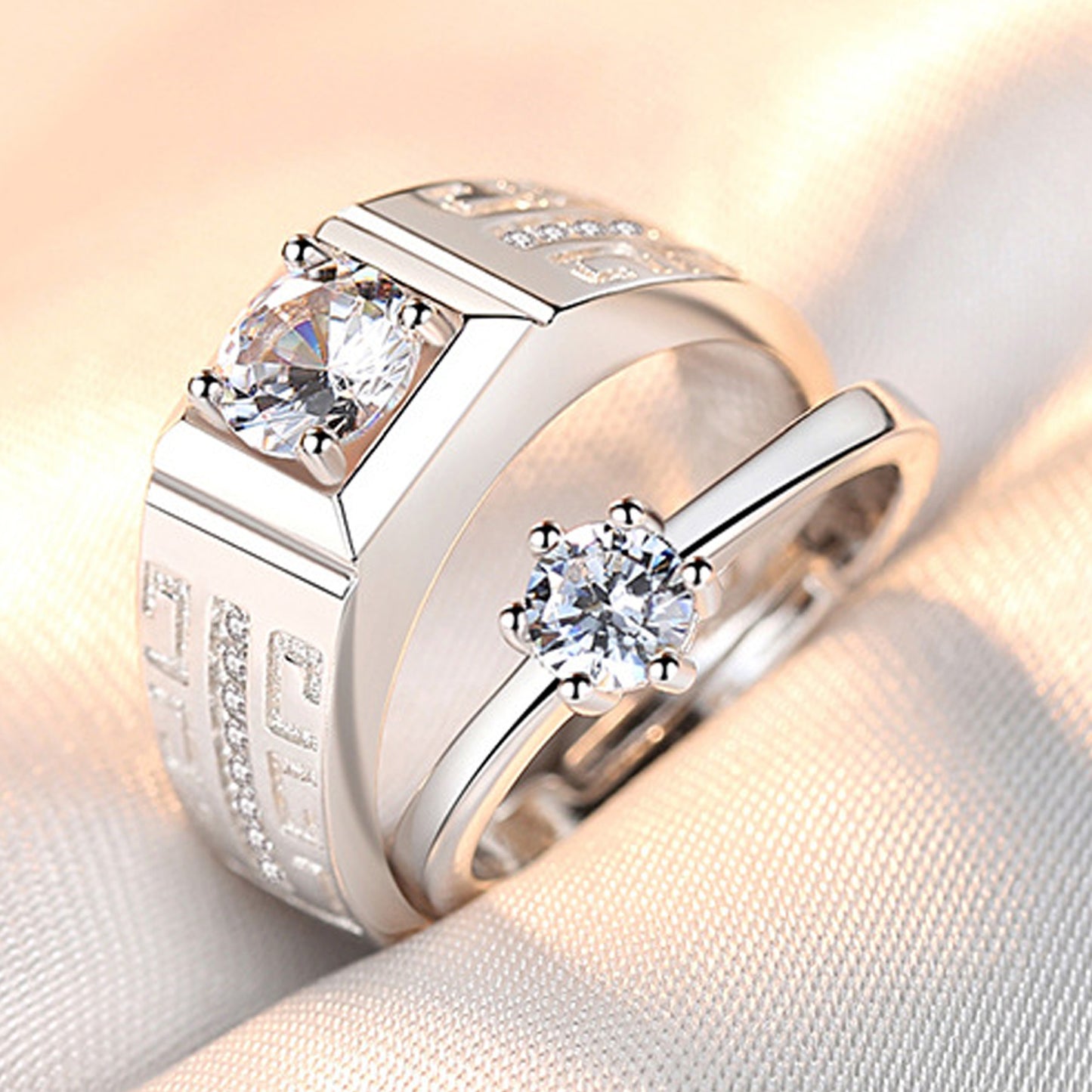White Rhodium Plated Zircon Adjustable Ring - Quaworth