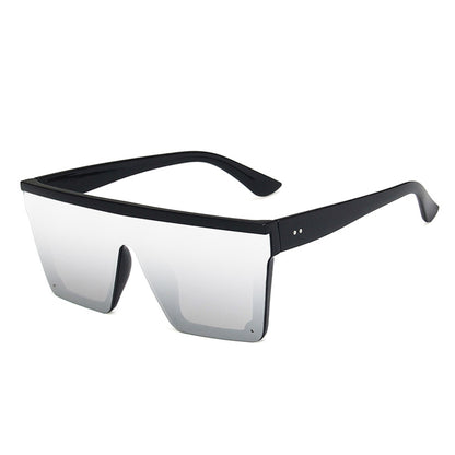 Large Square Flat Top Frame One Piece Shield Mirror Lens Sunglasses - Quaworth