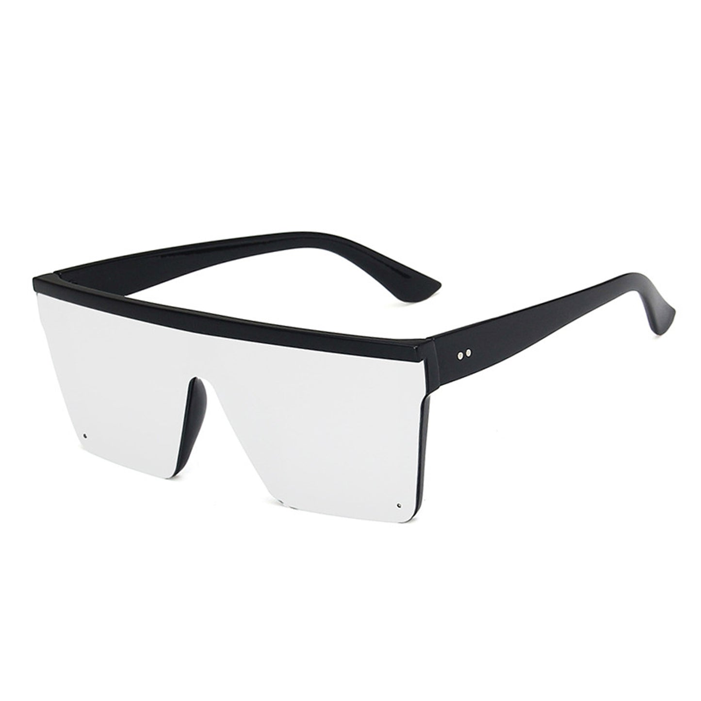 Large Square Flat Top Frame One Piece Shield Mirror Lens Sunglasses - Quaworth