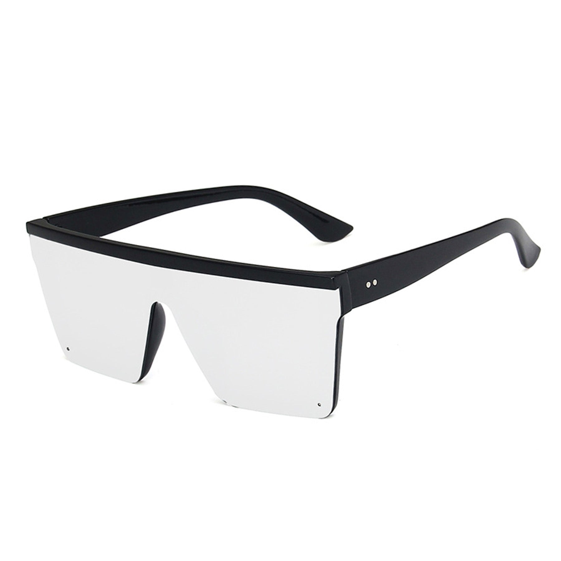 Large Square Flat Top Frame One Piece Shield Mirror Lens Sunglasses - Quaworth