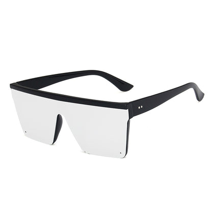 Large Square Flat Top Frame One Piece Shield Mirror Lens Sunglasses - Quaworth