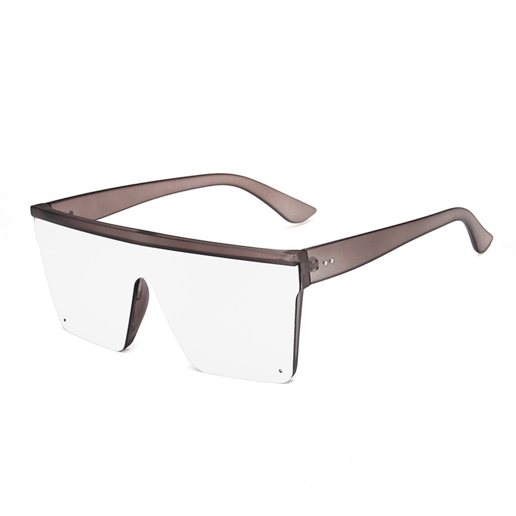Large Square Flat Top Frame One Piece Shield Mirror Lens Sunglasses - Quaworth