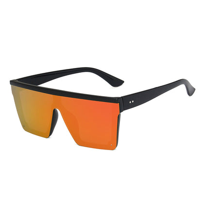 Large Square Flat Top Frame One Piece Shield Mirror Lens Sunglasses - Quaworth