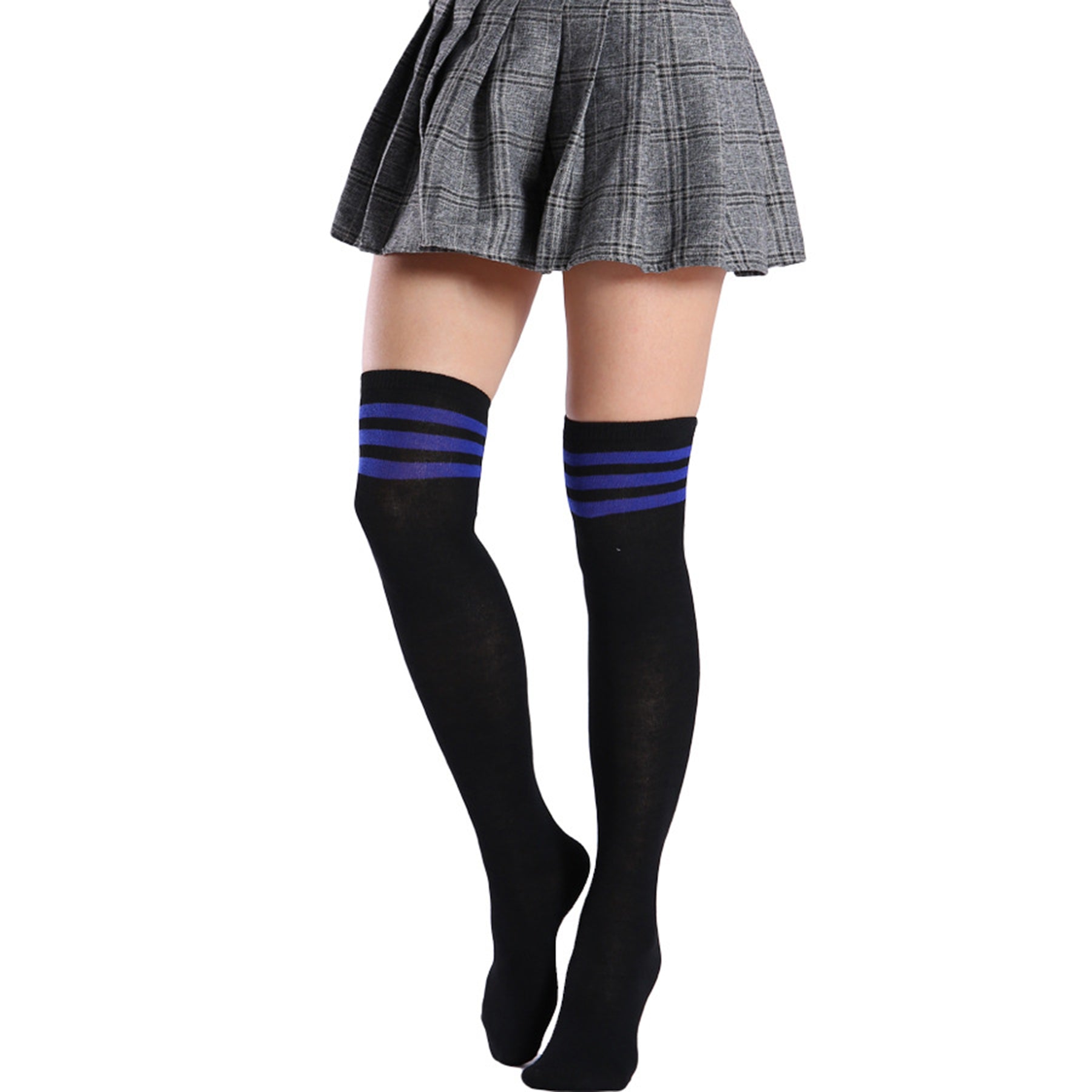 Three Bar Thigh High Socks - Quaworth