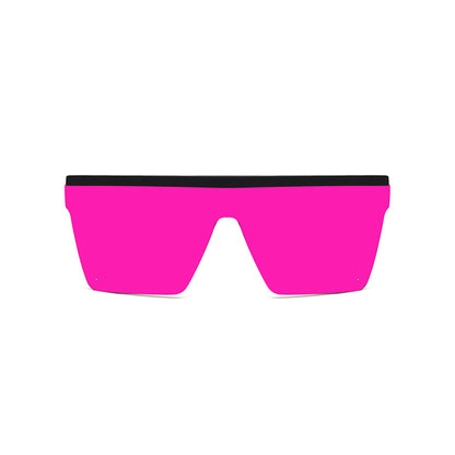 Large Square Flat Top Frame One Piece Shield Mirror Lens Sunglasses - Quaworth