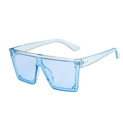 Large Square Flat Top Transparent Frame One Piece Shield Lens Sunglasses - Quaworth