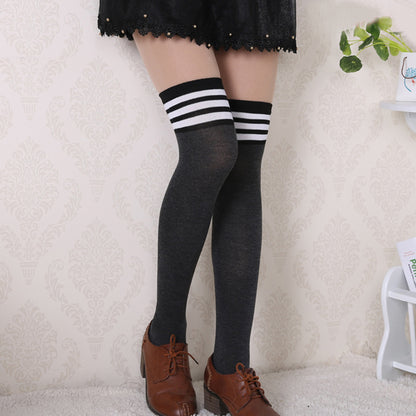 Three Bar Thigh High Socks - Quaworth