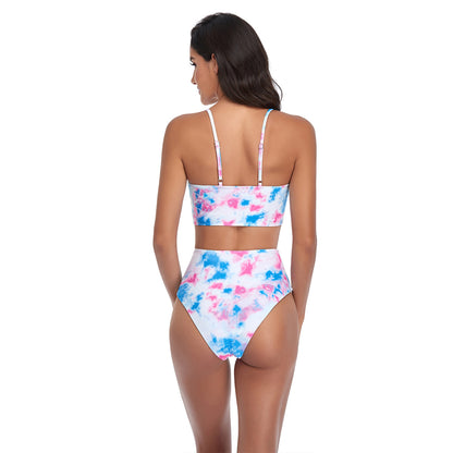 Tie Dye High Rise Two Piece Padded Bikini Swimsuit Set - Quaworth