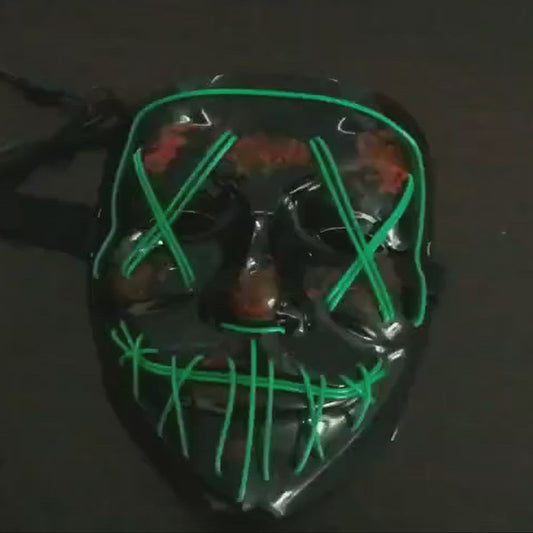 Máscara de Halloween de Vendetta con cuatro modos de luz LED, de plástico negro y pintura roja