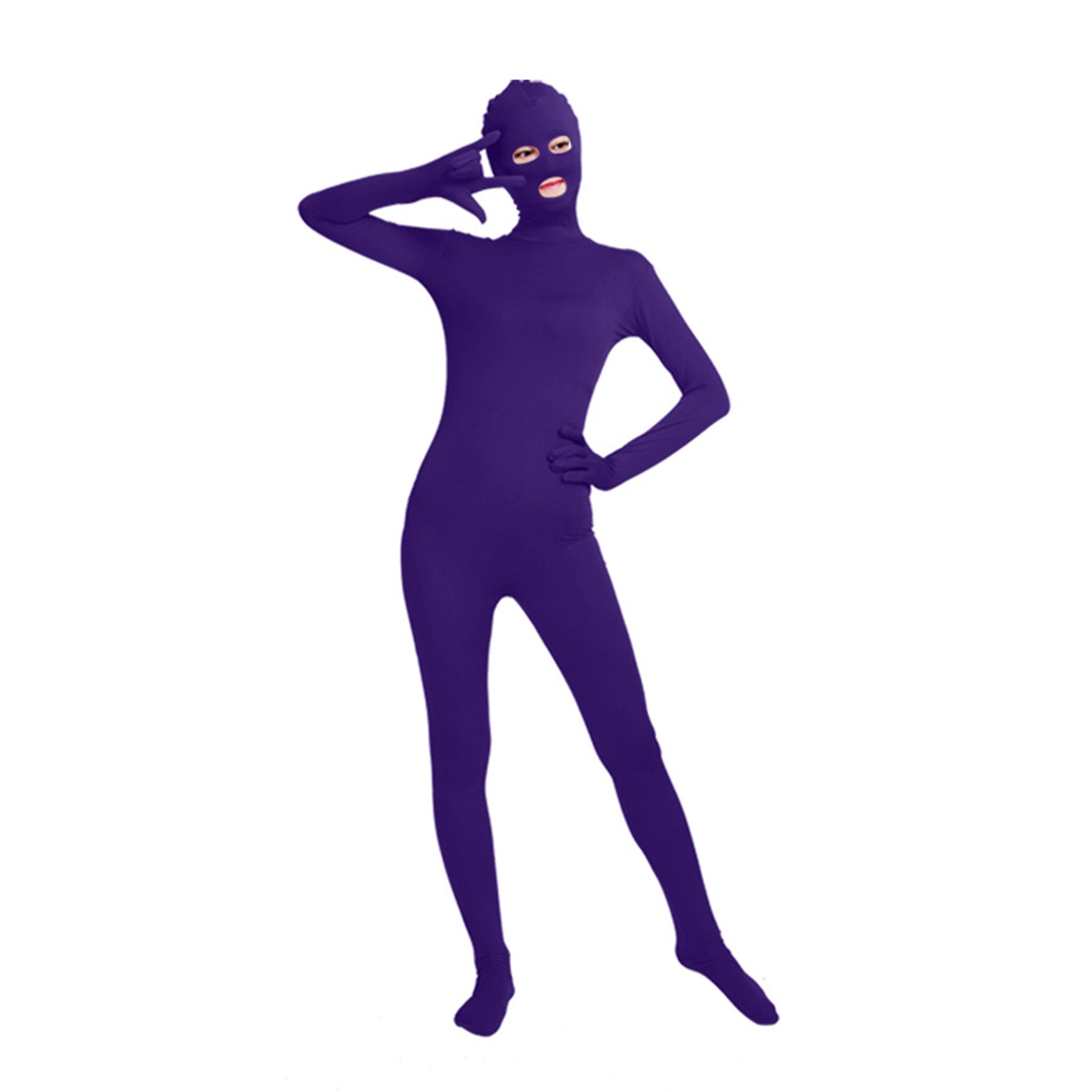 Solid Color Full Cover Open Eyes Open Mouth Lycra Zentai Bodysuit (Pack of 2) - Quaworth