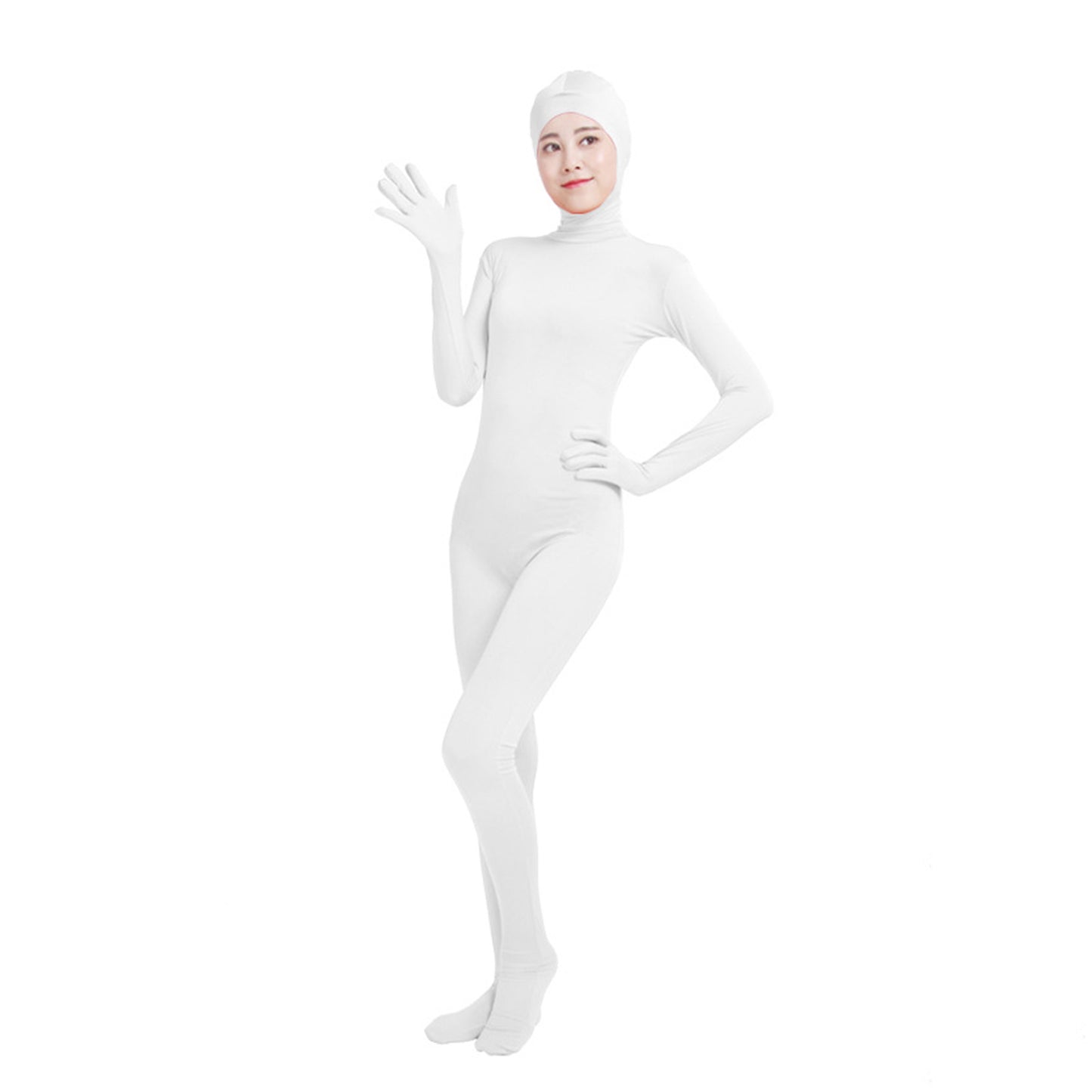 Solid Color Open Face Hood Lycra Gloved Zentai Bodysuit (Pack of 2) - Quaworth