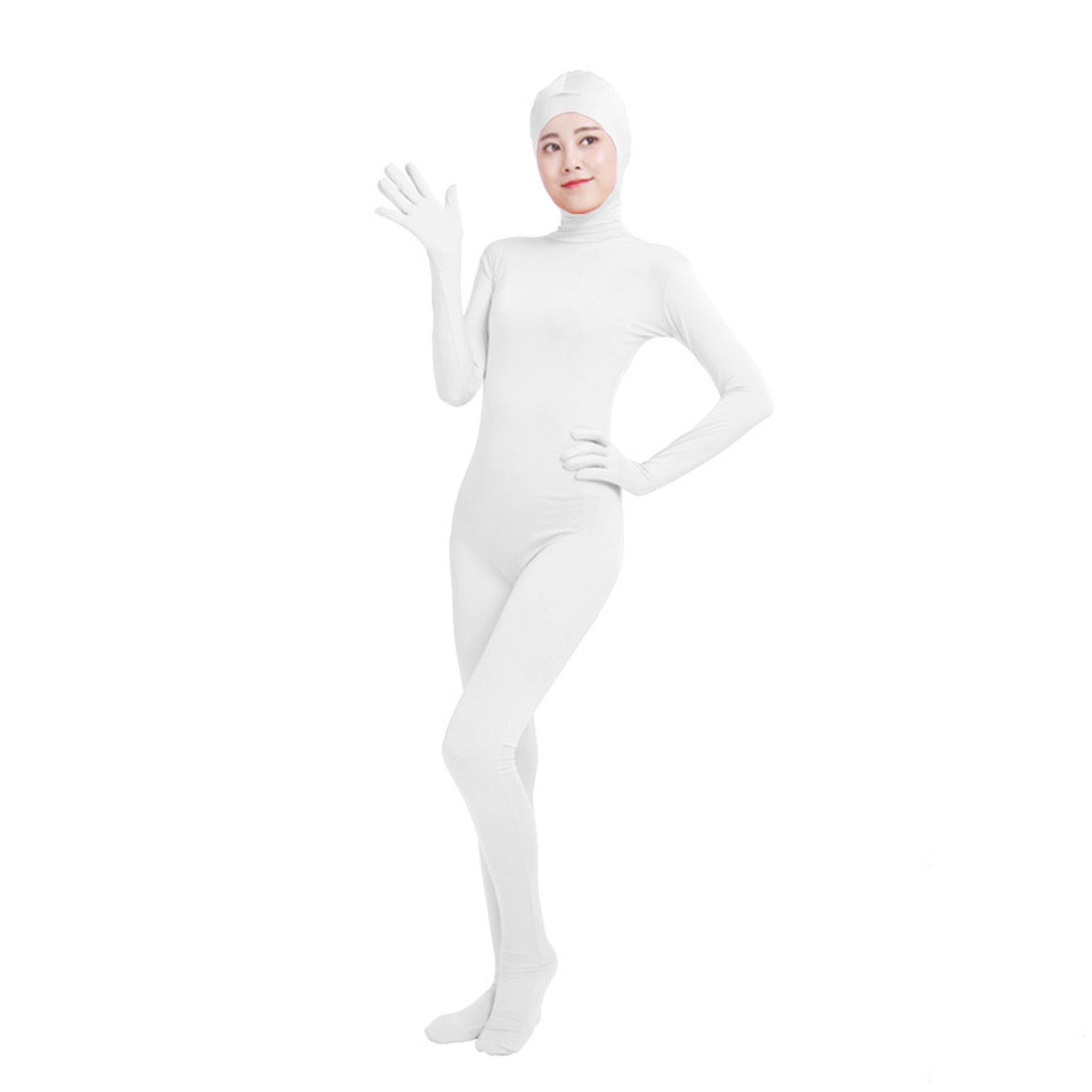Solid Color Open Face Hood Lycra Gloved Zentai Bodysuit (Pack of 2) - Quaworth