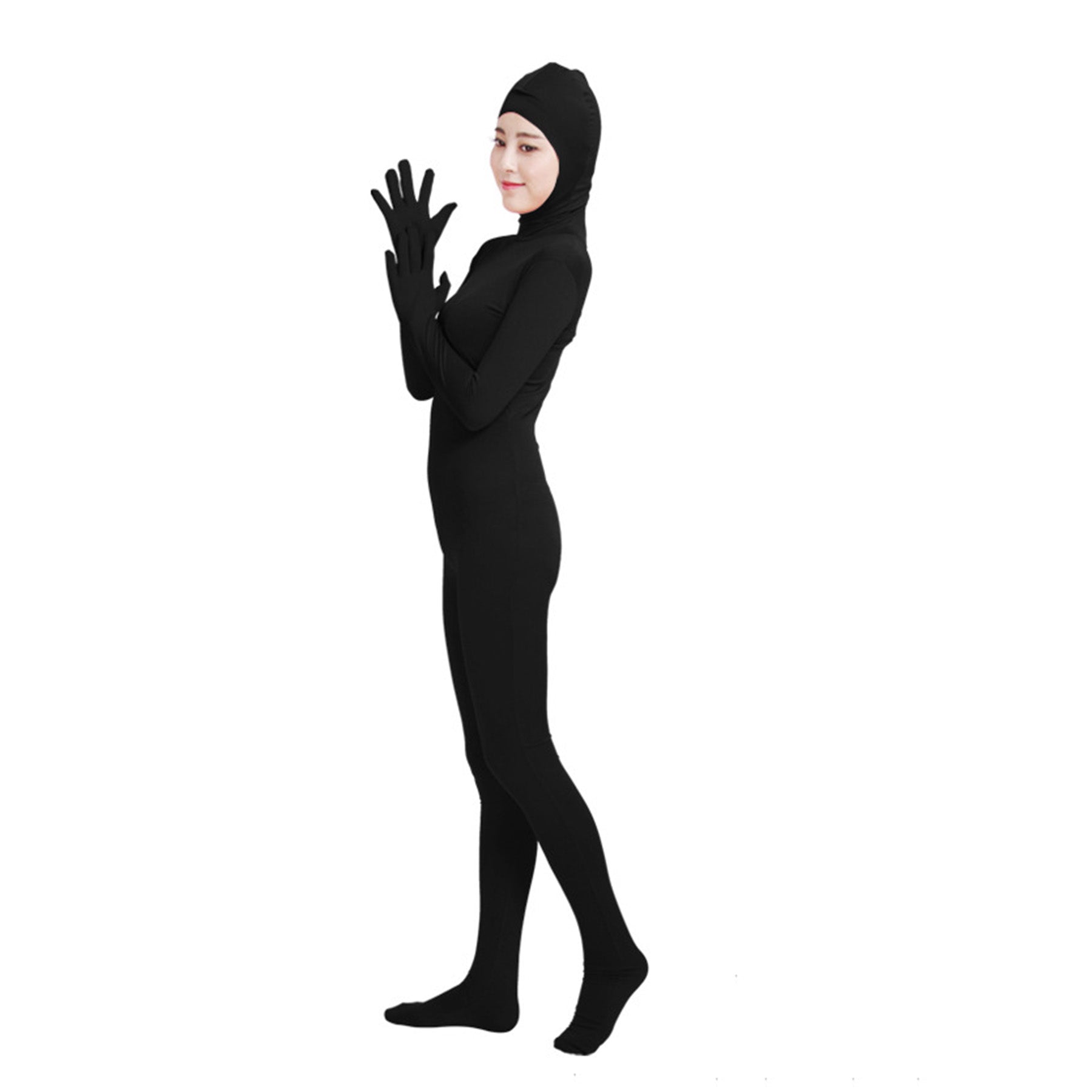 Solid Color Open Face Hood Lycra Gloved Zentai Bodysuit (Pack of 2) - Quaworth