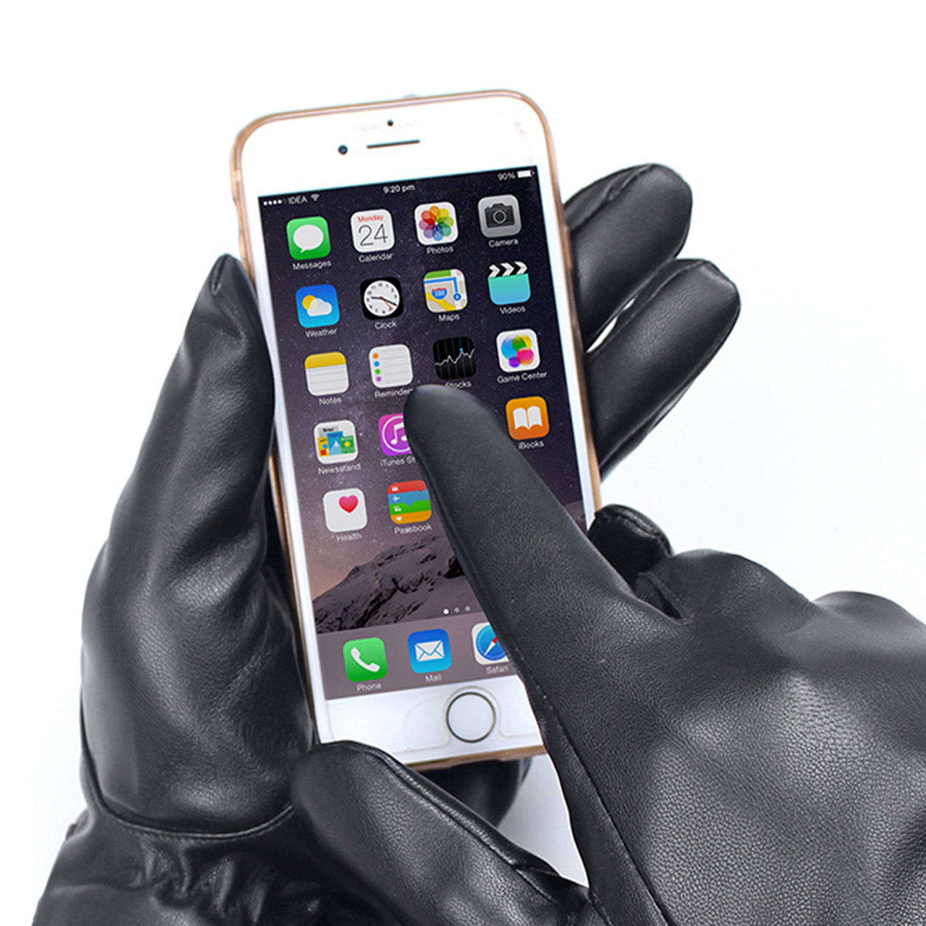 Unisex Seam Detail Fleece Lined Thermal Vegan Leather Touch Screen Wrist Gloves - Quaworth