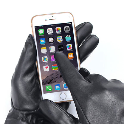 Unisex Seam Detail Fleece Lined Thermal Vegan Leather Touch Screen Wrist Gloves - Quaworth