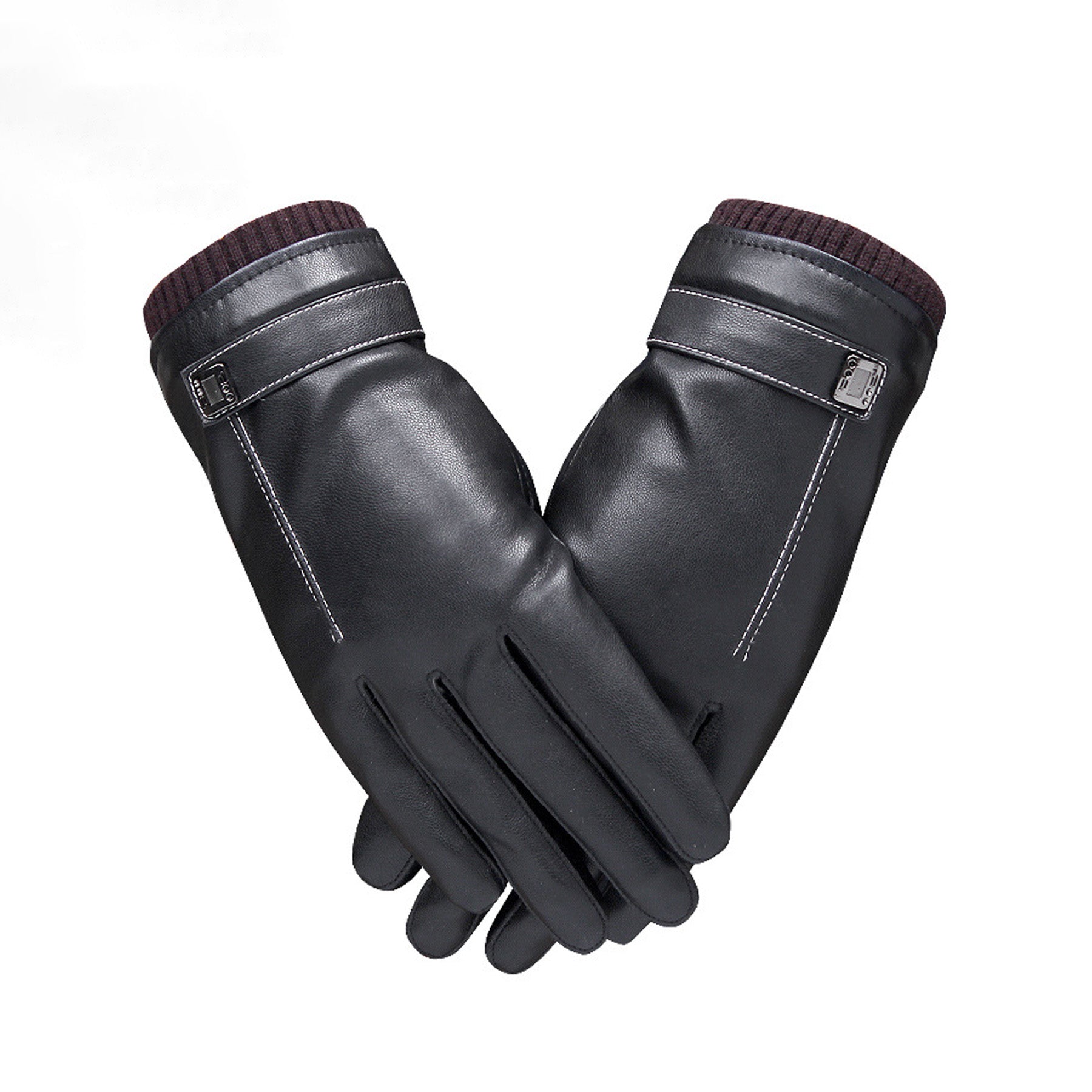 Unisex Seam Detail Fleece Lined Thermal Vegan Leather Touch Screen Wrist Gloves - Quaworth
