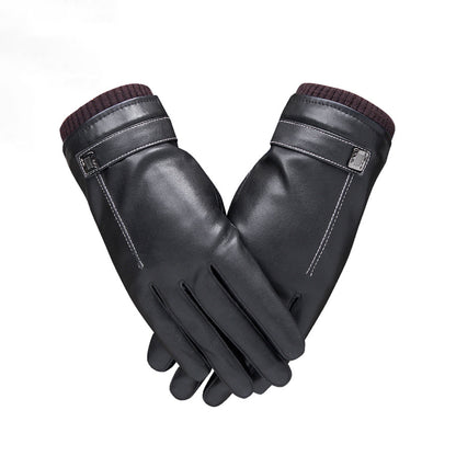 Unisex Seam Detail Fleece Lined Thermal Vegan Leather Touch Screen Wrist Gloves - Quaworth