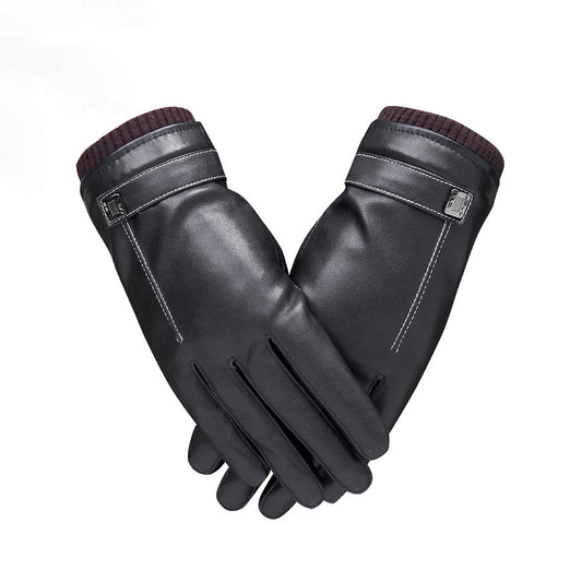 Unisex Seam Detail Fleece Lined Thermal Vegan Leather Touch Screen Wrist Gloves - Quaworth
