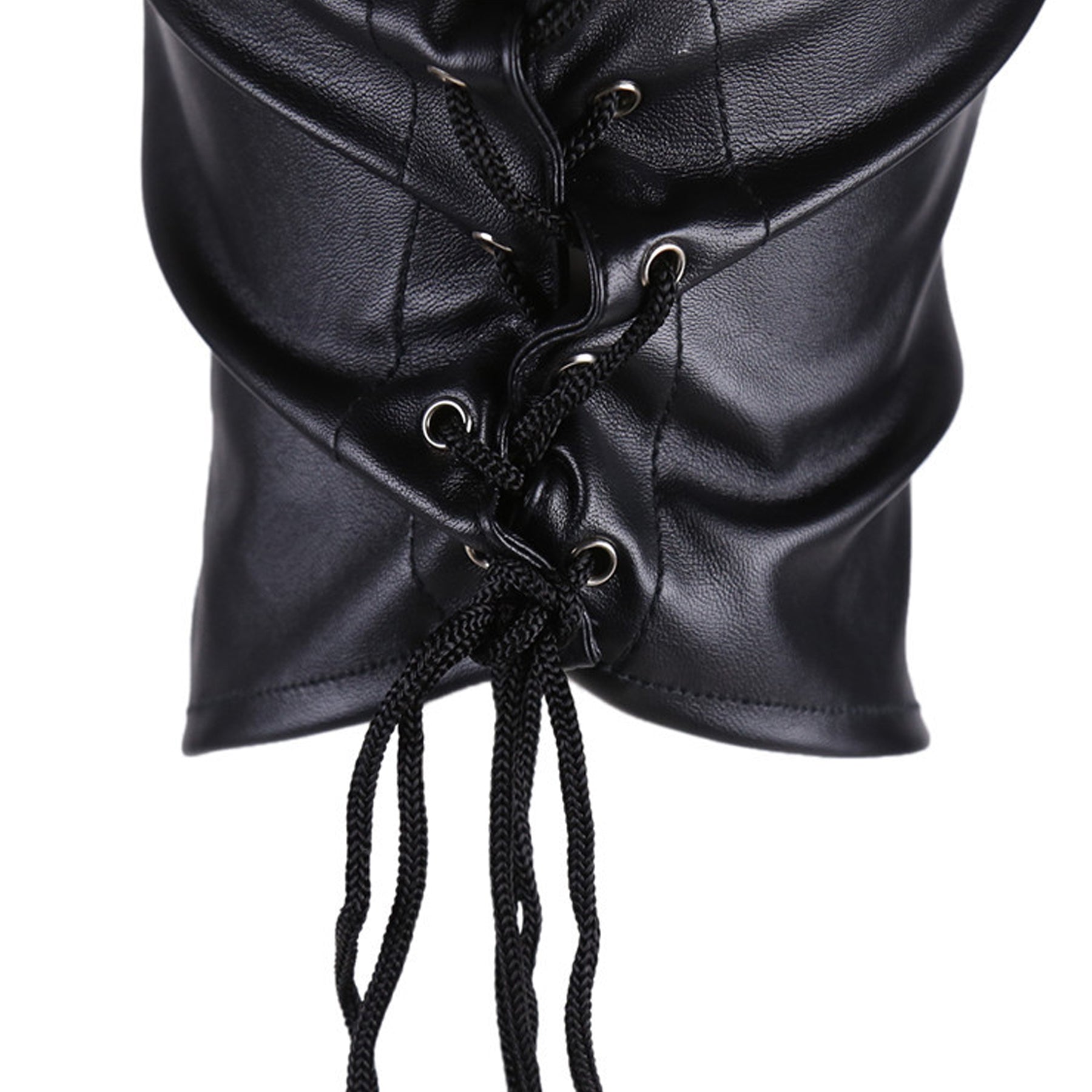 Lace Up Soft Vegan Leather Full Cover Hood Mask - Quaworth