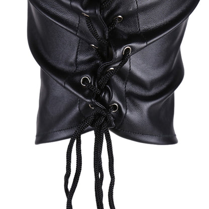Lace Up Soft Vegan Leather Full Cover Hood Mask - Quaworth