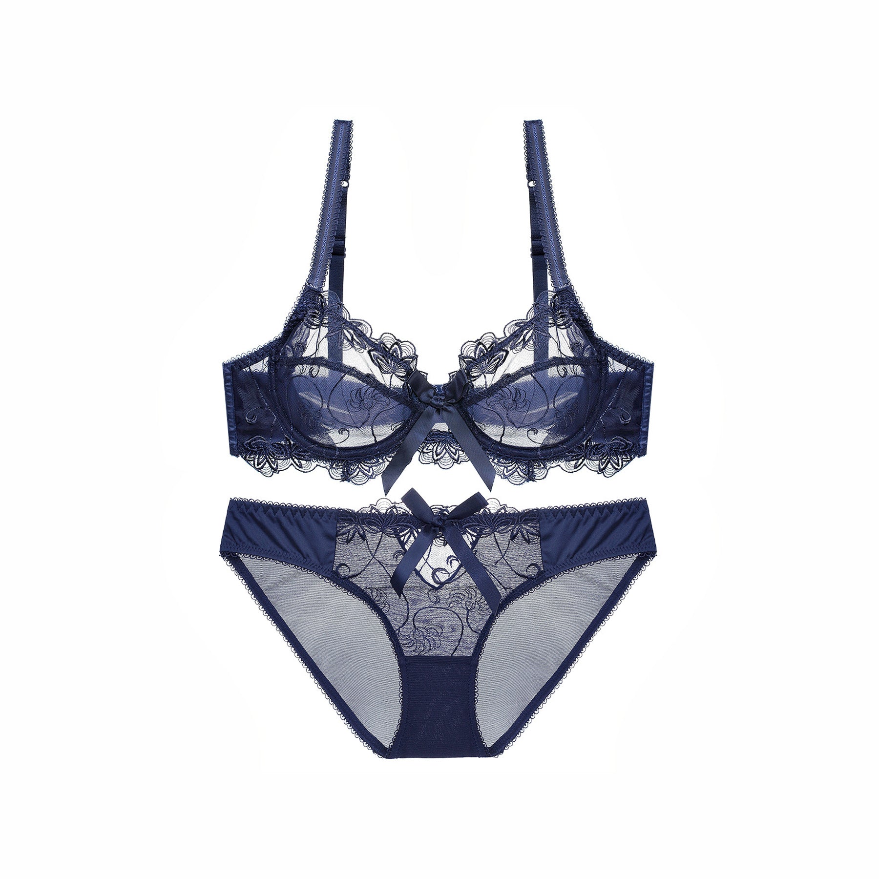 Lace See Through Floral Underwear Set - Quaworth