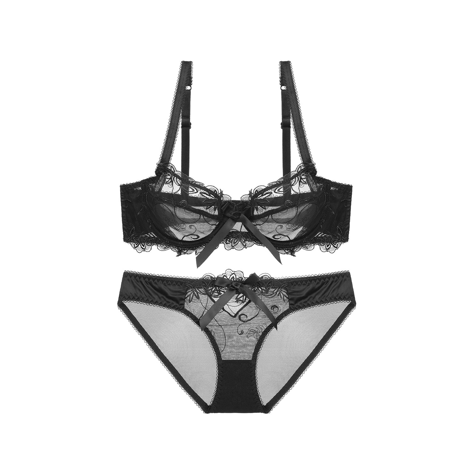 Lace See Through Floral Underwear Set - Quaworth
