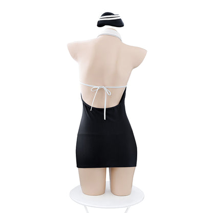 Airlines Flight Attendant Backless Bowknot Hip Dress Lingerie Set - Quaworth
