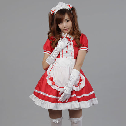 Puff Sleeve Button Bow Apron Maid Dress - Quaworth