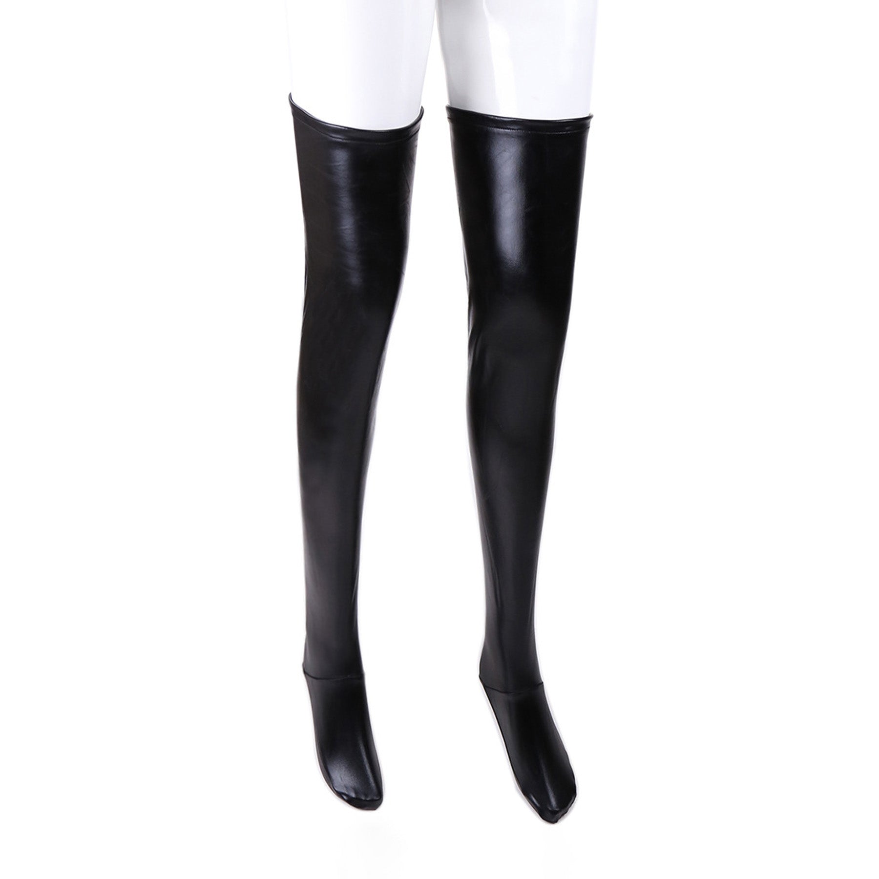 Solid Color Glossy Wet Look Thigh High Stockings - Quaworth