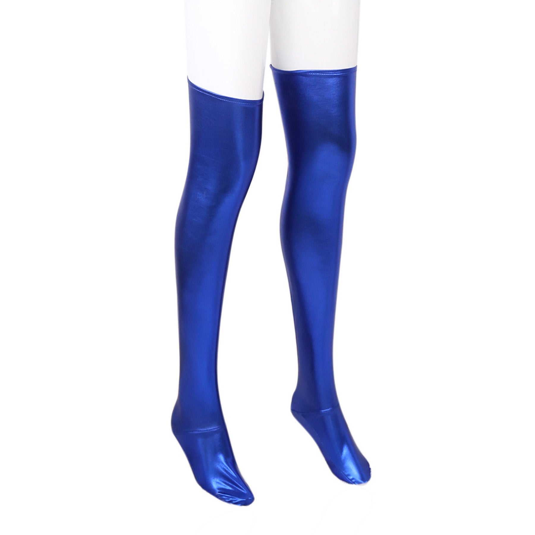 Solid Color Glossy Wet Look Thigh High Stockings - Quaworth