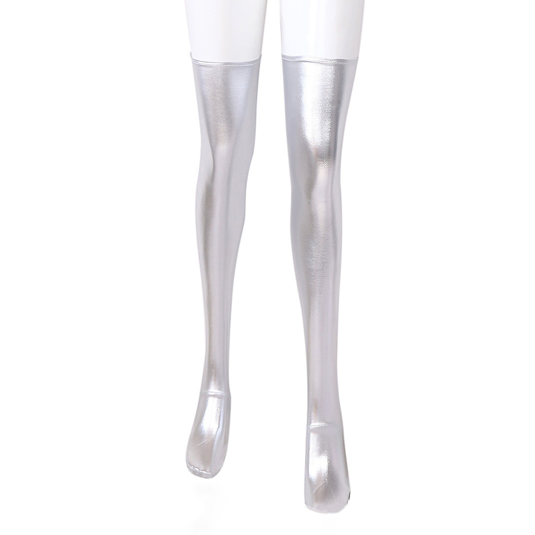 Solid Color Glossy Wet Look Thigh High Stockings - Quaworth