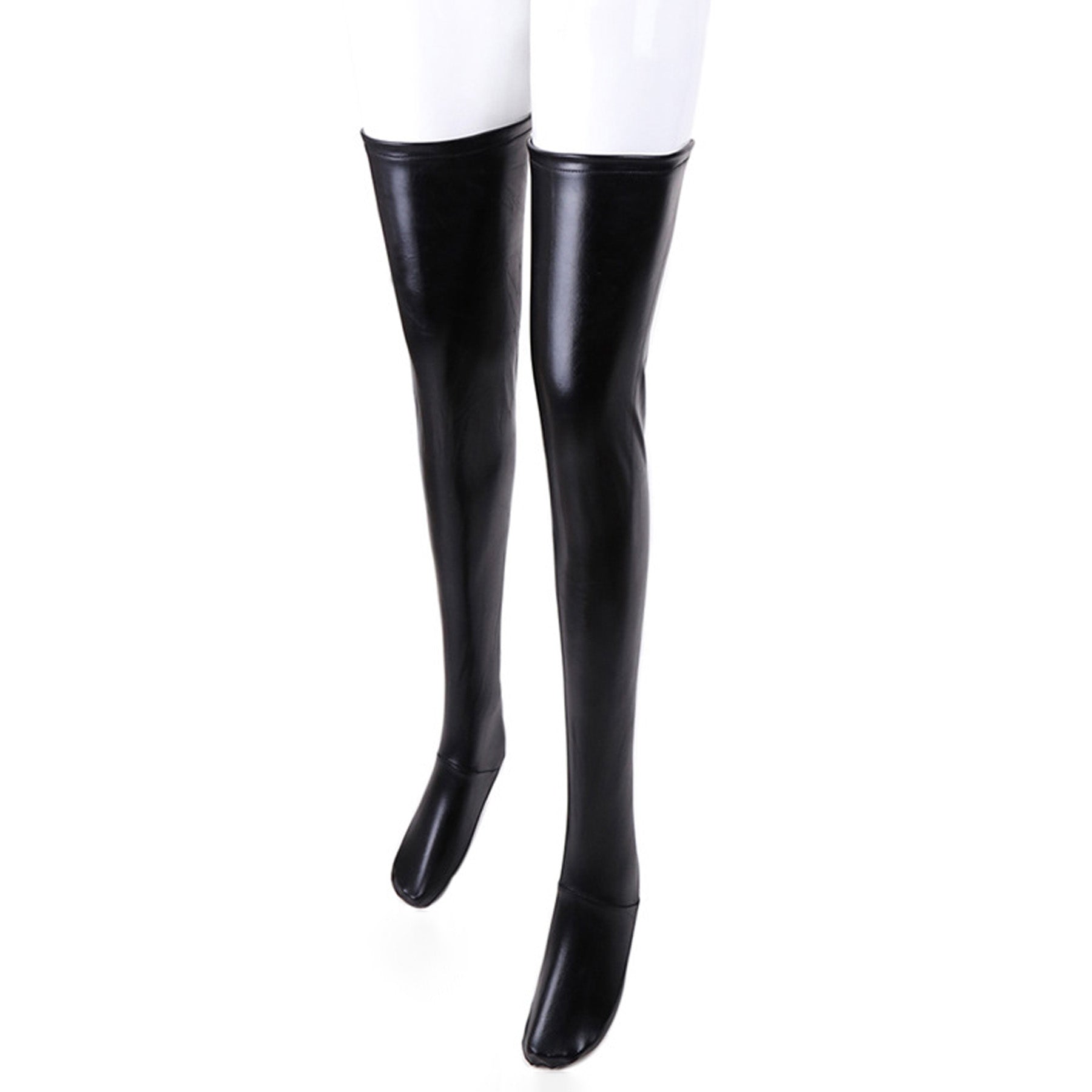 Solid Color Glossy Wet Look Thigh High Stockings - Quaworth