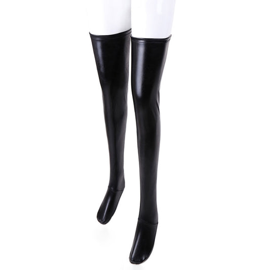 Solid Color Glossy Wet Look Thigh High Stockings - Quaworth
