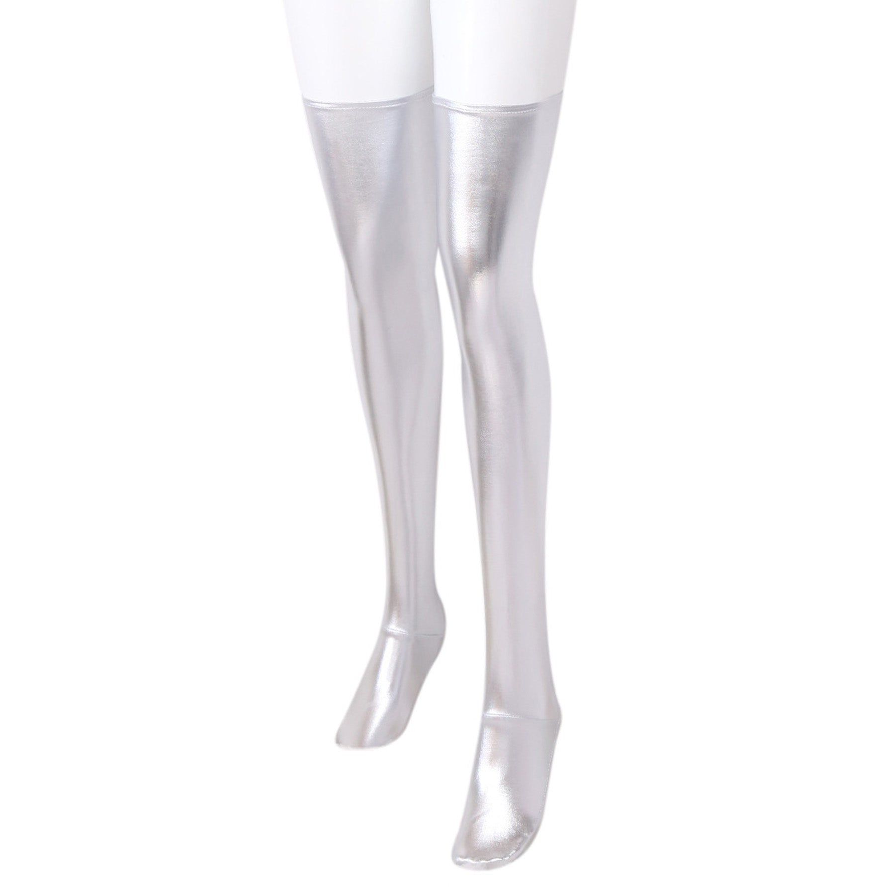 Solid Color Glossy Wet Look Thigh High Stockings - Quaworth