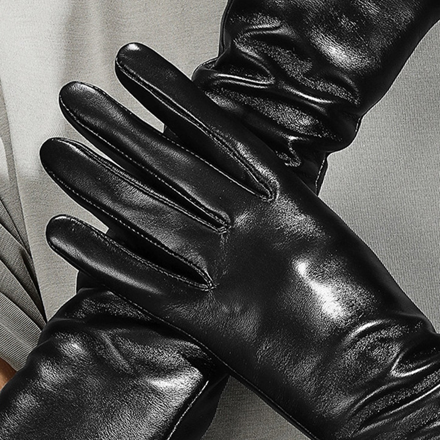 Solid Color Thermal Leather Fleece Lined Touch Screen Over Elbow Gloves - Quaworth