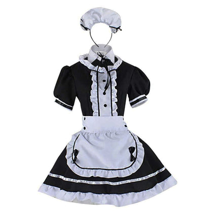 Puff Sleeve Button Bow Apron Maid Dress - Quaworth