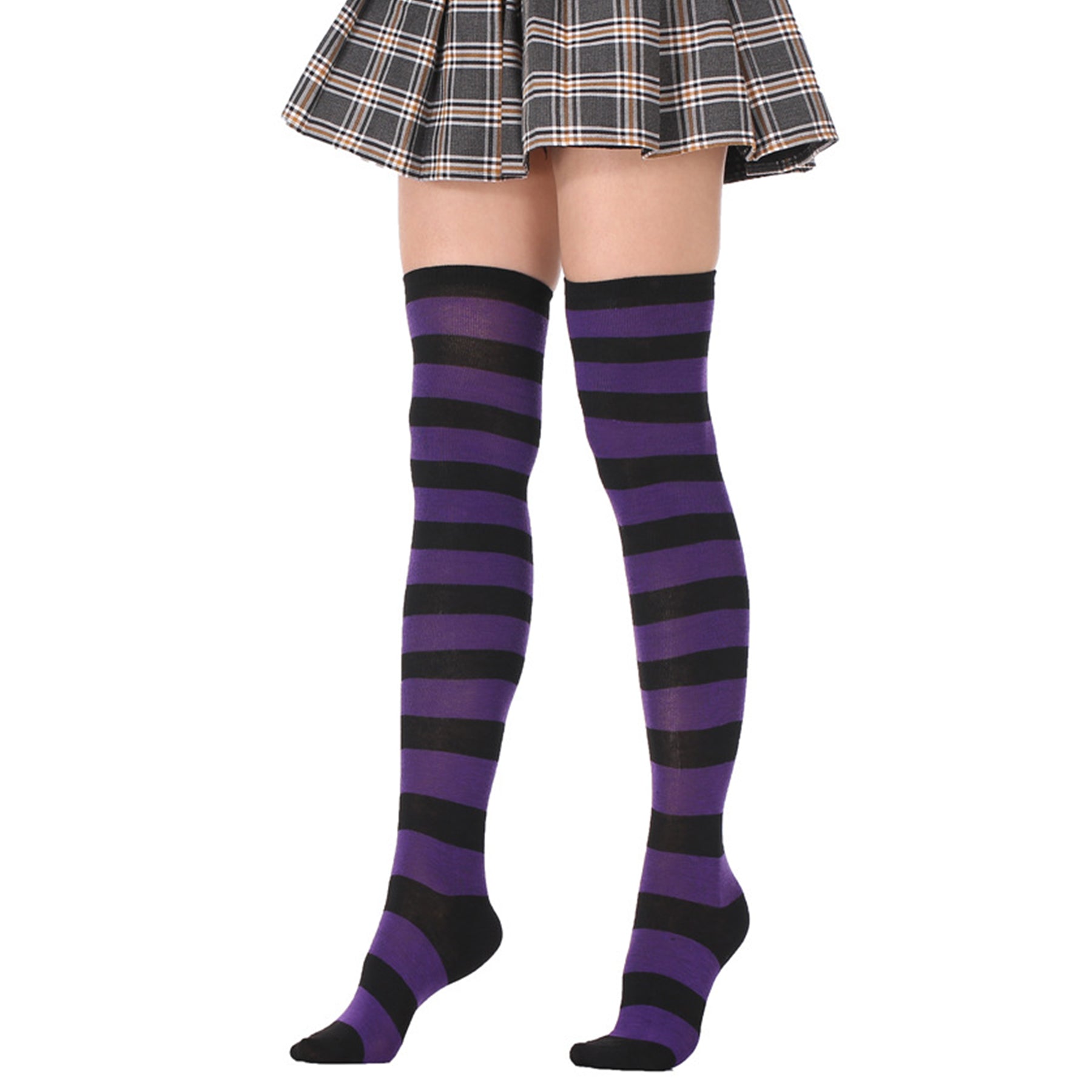 Wide Striped Thigh High Socks - Quaworth