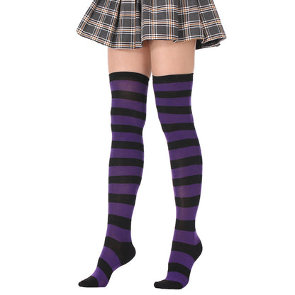 Wide Striped Thigh High Socks - Quaworth