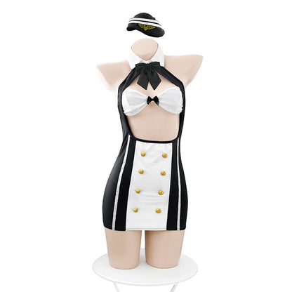 Airlines Flight Attendant Backless Bowknot Hip Dress Lingerie Set - Quaworth