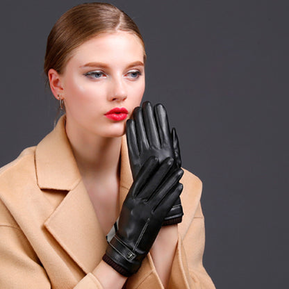 Unisex Seam Detail Fleece Lined Thermal Vegan Leather Touch Screen Wrist Gloves - Quaworth